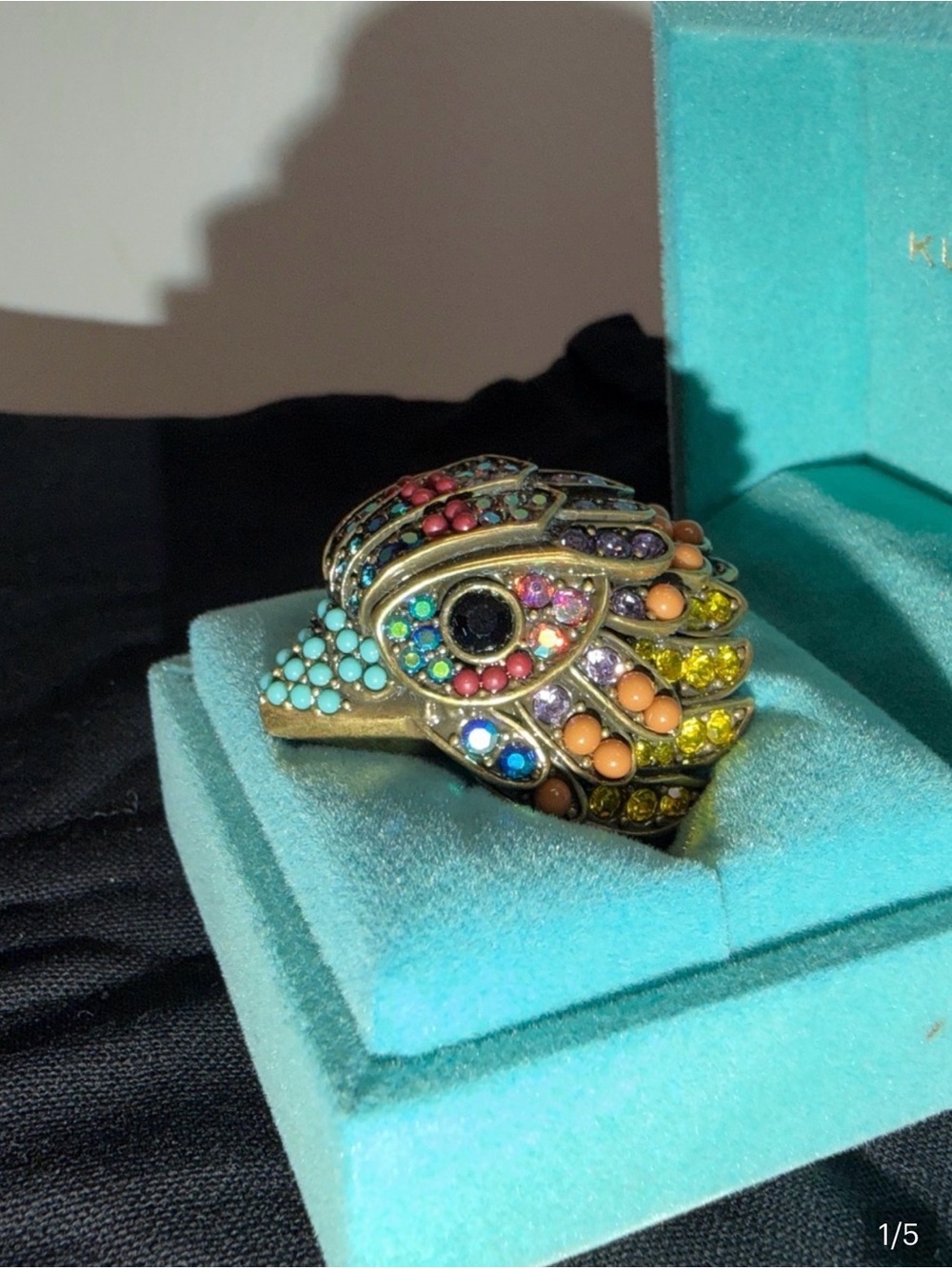 NWT Kurt Geiger Multicolor Crystal Cocktail Ring XL Dome Size 9 STATEMENT Piece - Picture 2 of 3